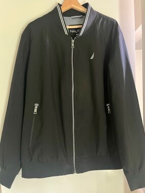 Nautica Men’s Black Bomber Jacket with White Trim